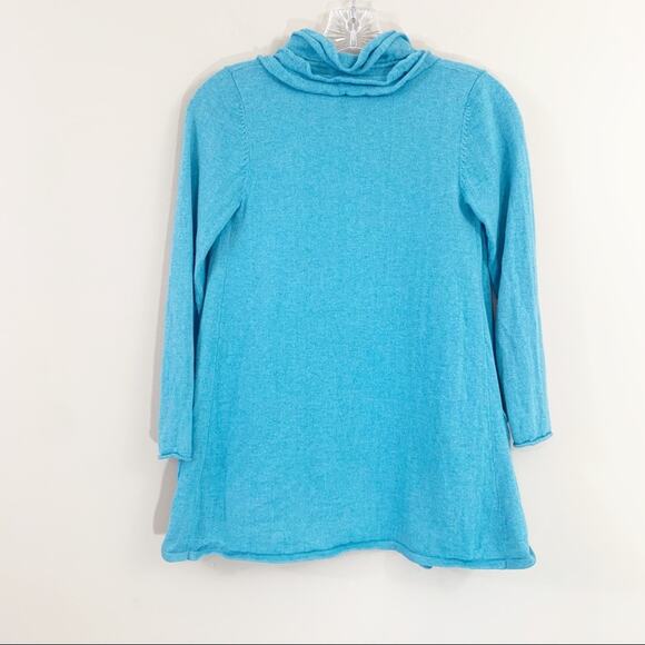 Garnet Hill Wool Blend Aqua Ruffle Neck Cardigan - Picture 5 of 6